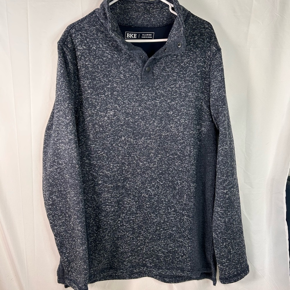 BKE‎ Buckle Blue Knit Pullover Sweater Mock Neck quarter button Men’s Size XL